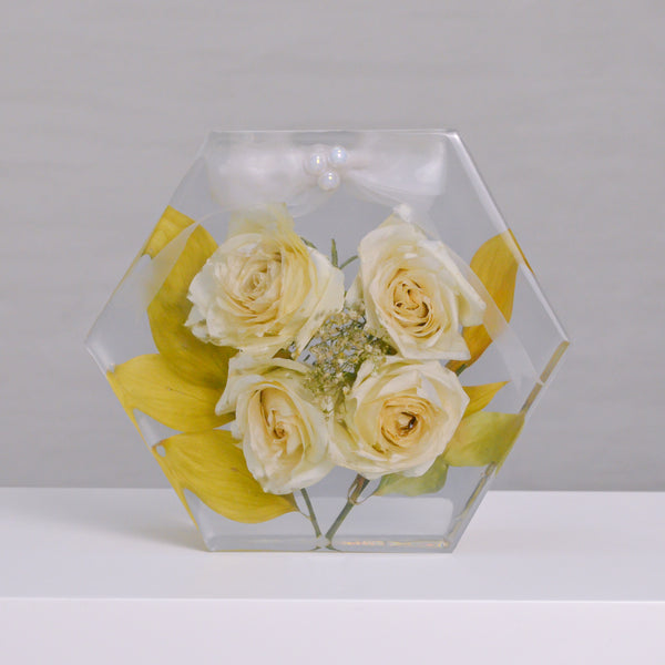 Preserved white rose - Hexagon Shaped
