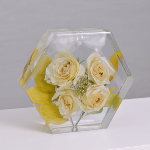 Preserved white rose - Hexagon Shaped