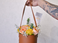 Golden Glow - Brown Leather Round Bag | 15 Roses - KKOCH