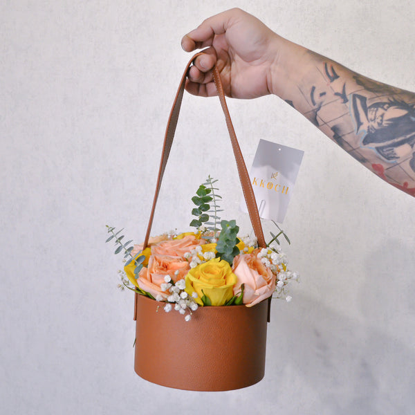 Golden Glow - Brown Leather Round Bag | 15 Roses - KKOCH