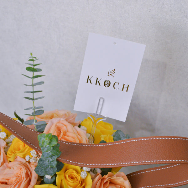 Golden Glow - Brown Leather Round Bag | 15 Roses - KKOCH