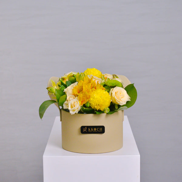 Golden Whimsy - Beige Leather Round Bag