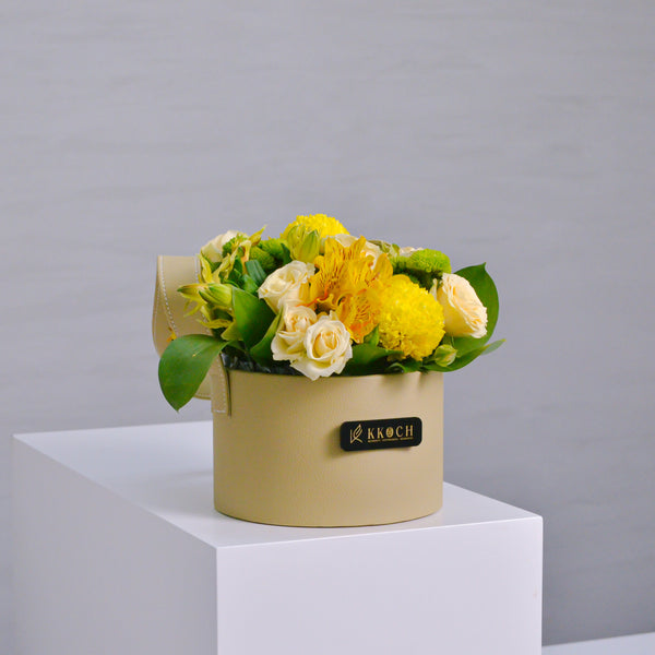 Golden Whimsy - Beige Leather Round Bag
