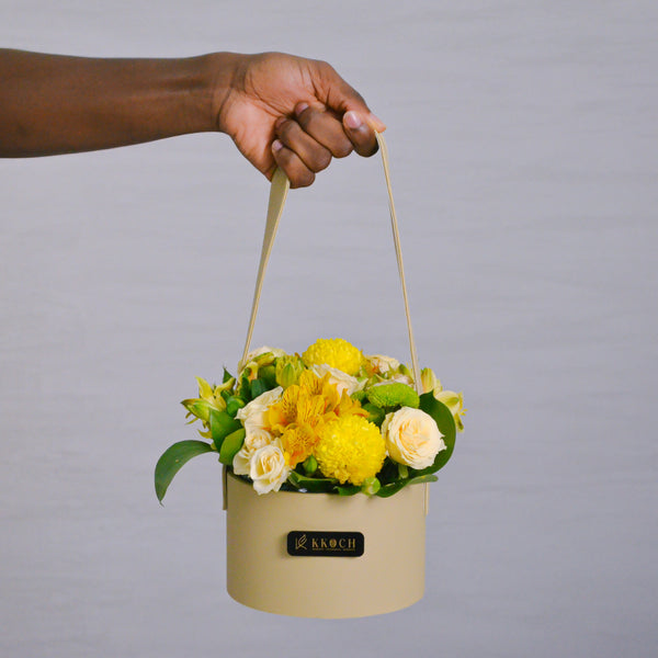 Golden Whimsy - Beige Leather Round Bag