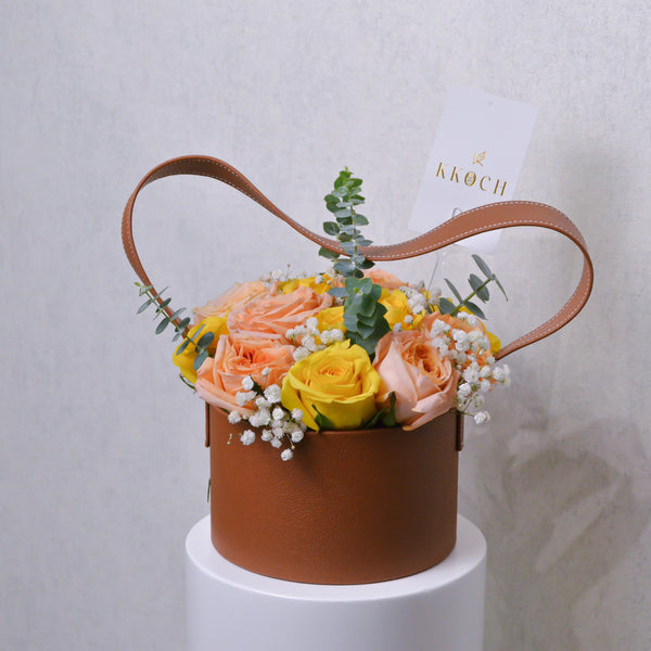 Golden Glow - Brown Leather Round Bag | 15 Roses - KKOCH